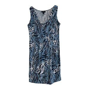 CLARA~ Blue Animal Print Knit Dress~ Size Small~ Sleeveless~ Made in USA!